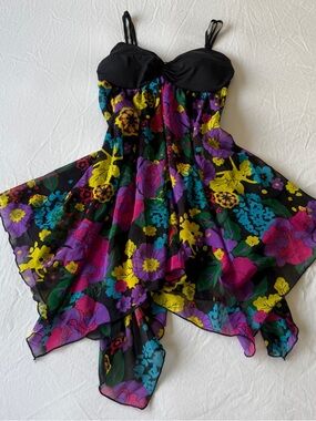 🔥 Y2K Sheer Floral Babydoll Tank Top W Built In Bra Fairycore Coquette Dream